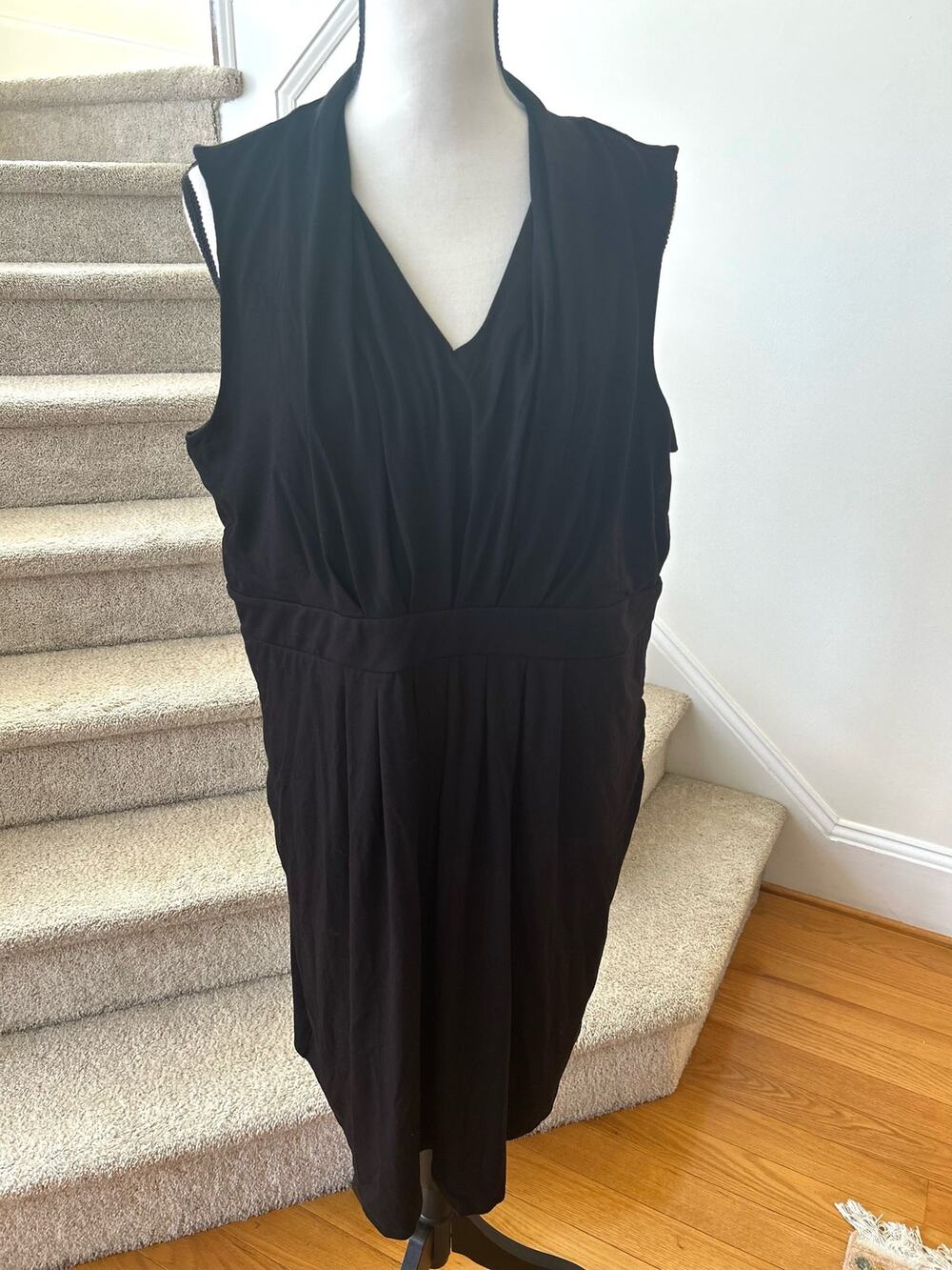 NWT Chico's Black Sleeveless Ruched Drape Front Sheath Dress